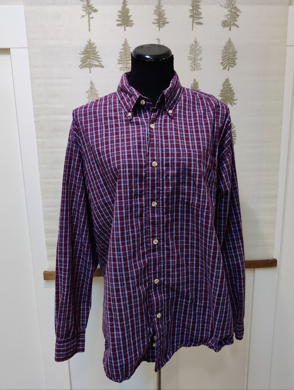 Wrangler Originals Plaid Button Down Shirt Maroon Burgundy Men's Size L